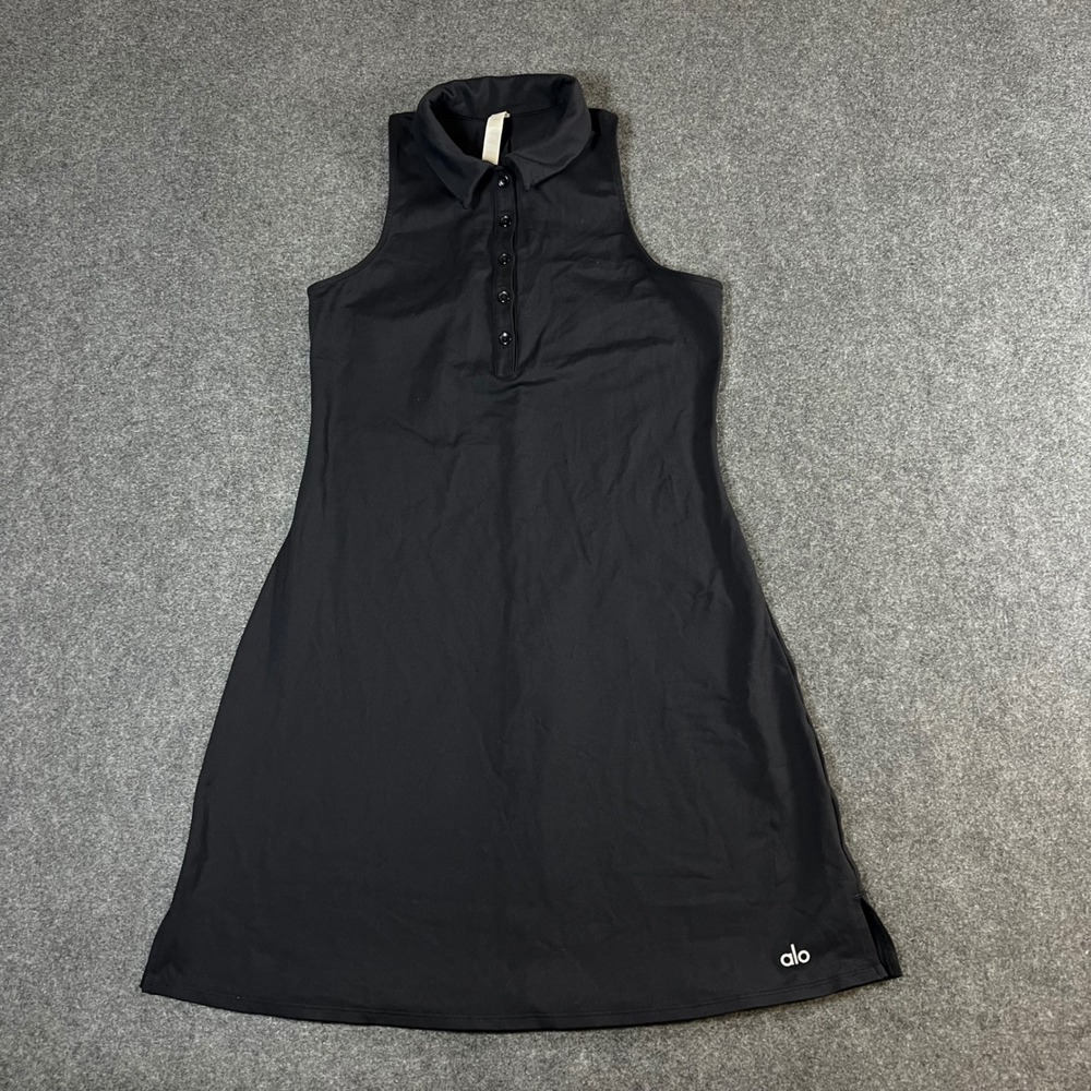 Alo Yoga Womens Black Sleeveless Racerback Polo Athletic Tennis Golf Dress M